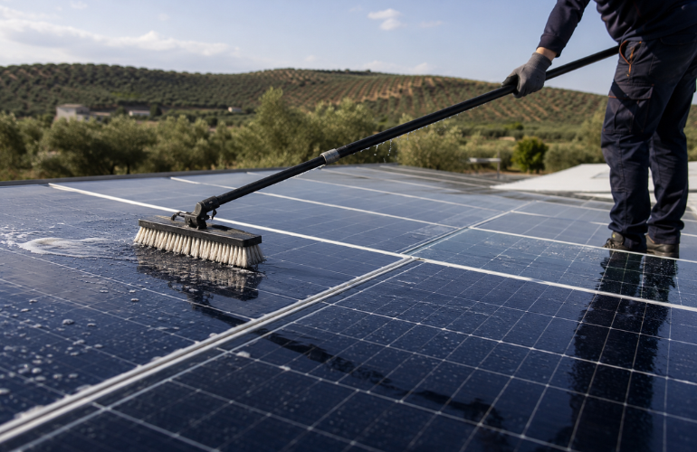 Limpieza profesional de placas solares vs. limpieza casera: qué opción recupera más producción (y cuánto dinero está en juego)