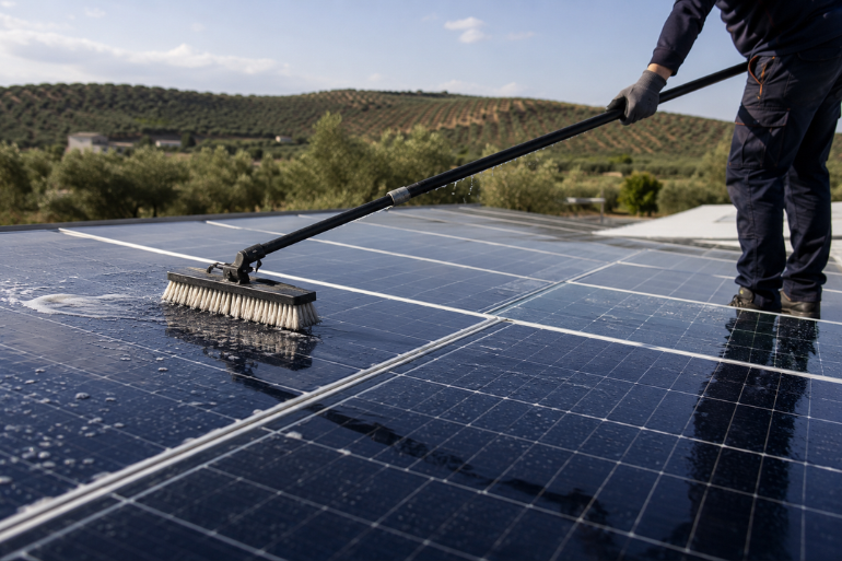 Limpieza profesional de placas solares vs. limpieza casera: qué opción recupera más producción (y cuánto dinero está en juego)